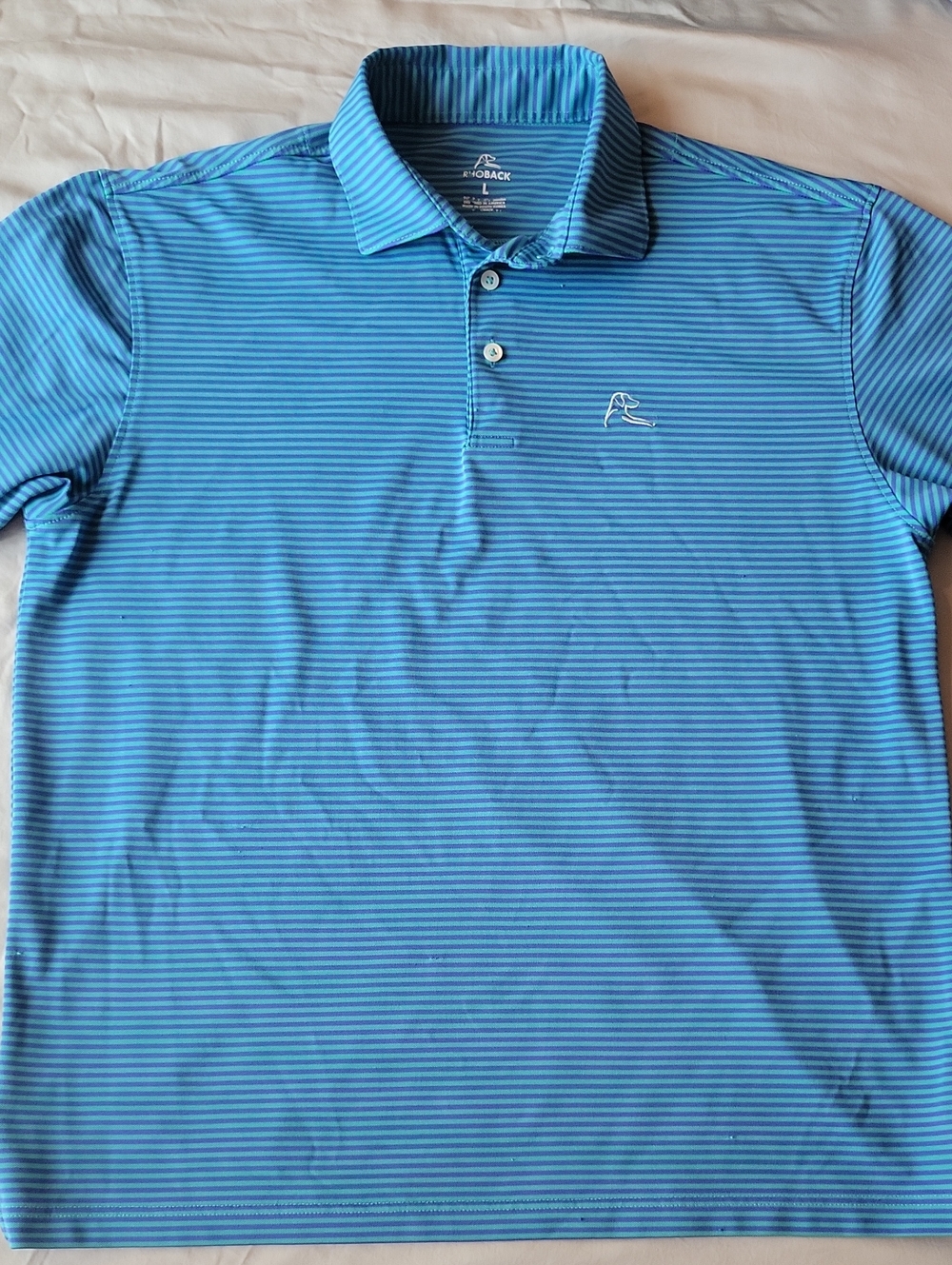 Rhoback Turquoise & Purple Stripe Loggerhead Performance Polo Large Queen City